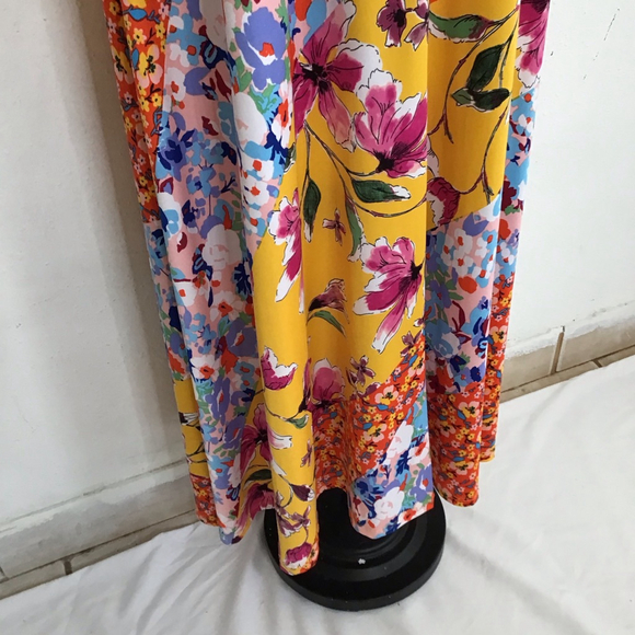 Janette Women Floral Patchwork Maxi Dress M Orange Yellow - Picture 9 of 14